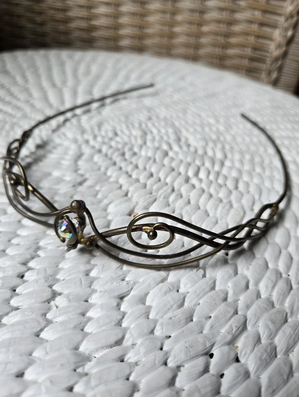 Handmade Headband Iridescent Crystal Brass Bronze Metal Hair Accessory